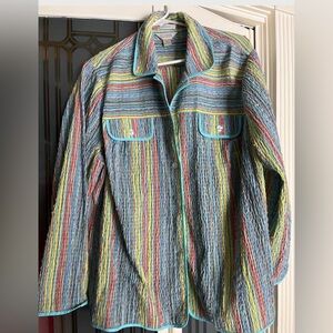 CJ Banks Textured Crinkle Stripe Overshirt/Jacket 1X Travel Wear